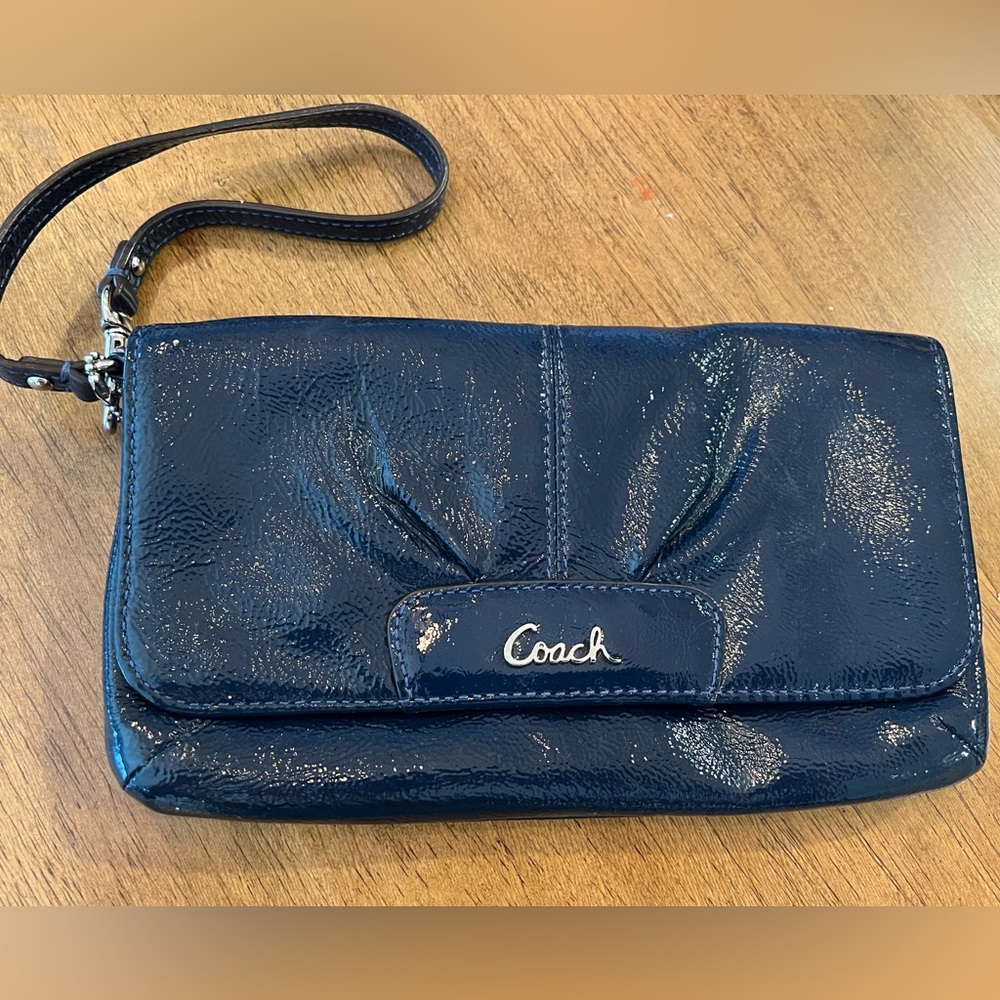 Coach Leather Navy Leather Wristlet